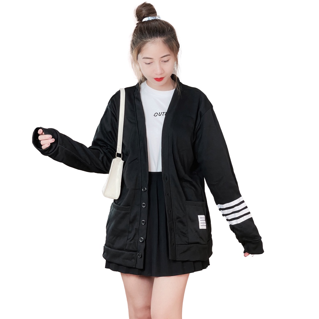 Áo khoác cardigan nữ thun nỉ form rộng sọc tay - 4young mall