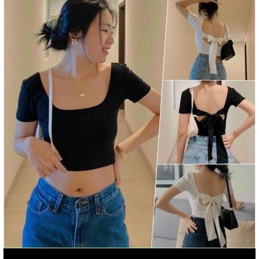 Aó croptop thun gân CỘT NƠ SAU LƯNG SIÊU HOT form ôm body