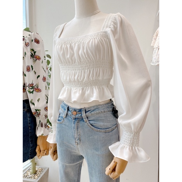 Áo cổ vuông chạy bo chỉ - JF06