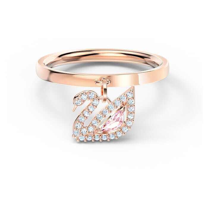 Nhẫn Swarovski Hình Thiên Nga Đính Pha Lê Hồng Lấp Lánh Thời Trang Cho Nữ