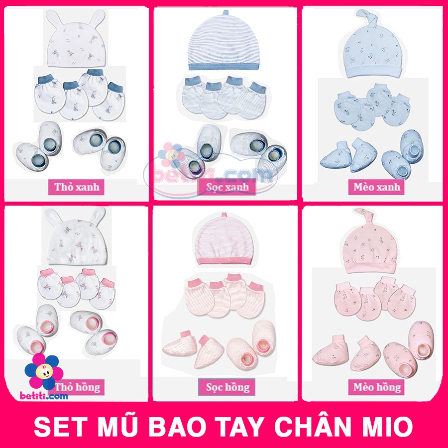 COMBO 1 Chiếc Mũ, 2 Đôi Bao Tay, 2 Đôi Bao Chân MioMio Cho Bé - Được Chọn Mẫu Mio