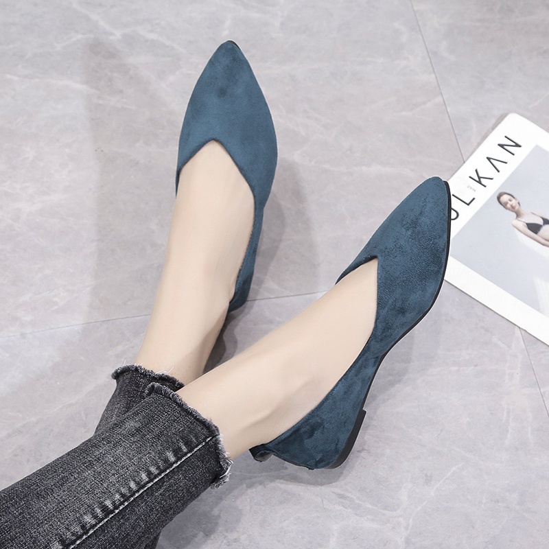 Giày búp bê đế bằng mũi nhọn màu trơn thời trang Hàn Quốc dành cho nữ