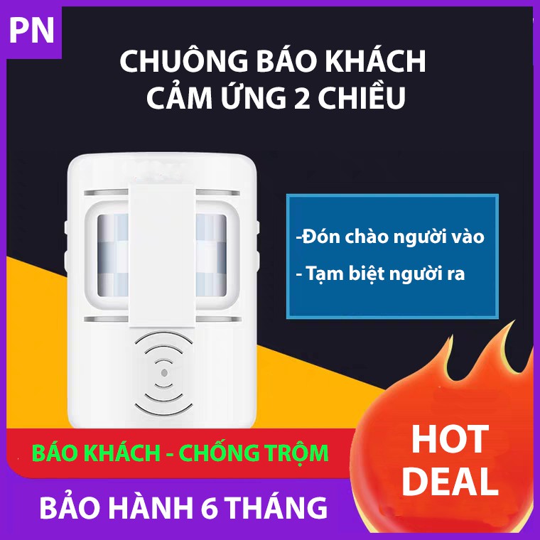 Chuông báo khách cảm biến hồng ngoại 2 chiều, báo trộm hiệu quả