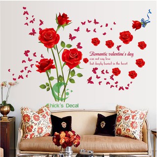 Decal dán tường hình hoa hồng đỏ
