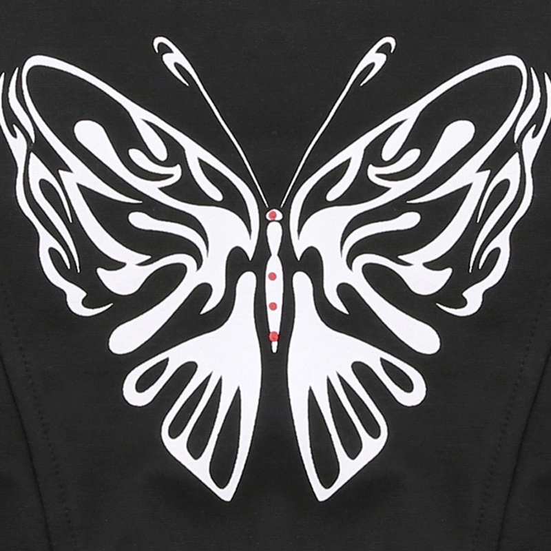 Áo Croptop Hai Dây Cổ Chữ U Hở Lưng In Họa Tiết Bướm Phong Cách Harajuku Quyến Rũ Cho Nữ