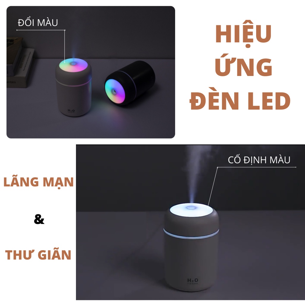 Máy xông tinh dầu mini HOMME phun sương tạo ẩm có đèn LED