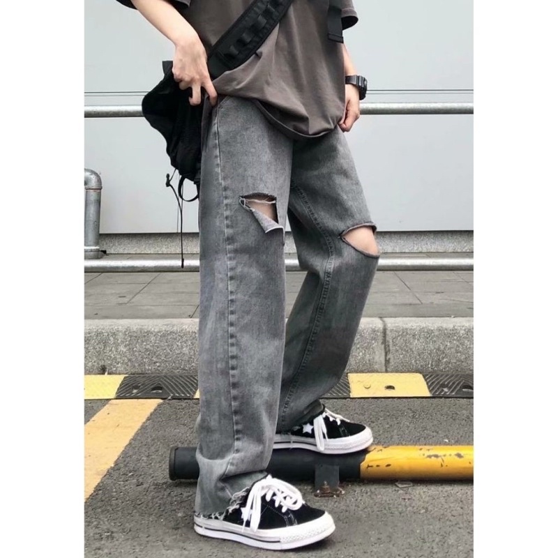 Quần Baggy Jeans Ống rộng QJRX Phong cách Hàn Quốc có Size Nam nữ màu xám