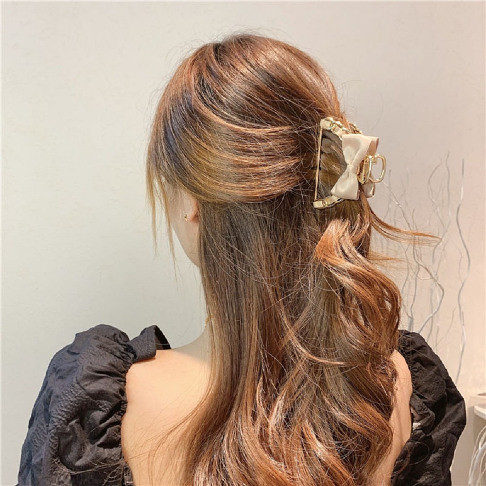 Kẹp tóc hình nơ làm từ hợp kim màu trơn thời trang nữ dễ thương