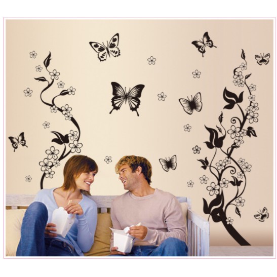 Decal trang trí tường những nét hoa văn đen