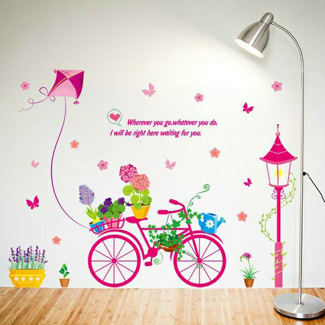 Decal dán tường xe đạp hồng ( 1m * 1m3)