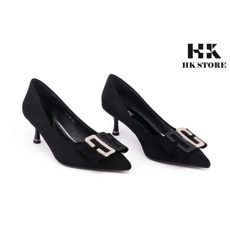 Giày công sở nữ da lộn ❤️ HK.STORE ❤️ gót nhọn 5cm xinh xắn đính nơ trang trí trẻ chung hàng mới 2021 cực đẹp.