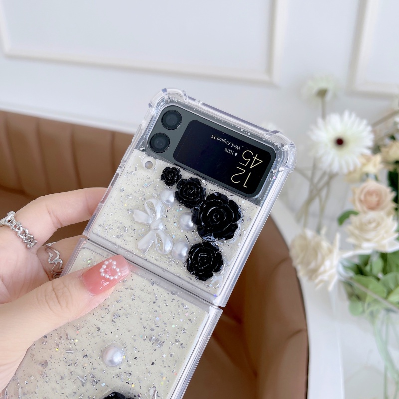 Ốp Điện Thoại Epoxy Cứng Chống Rơi Họa Tiết Hoa Hồng Và Nơ Cho Samsung Galaxy Z Flip 4 Z Flip4