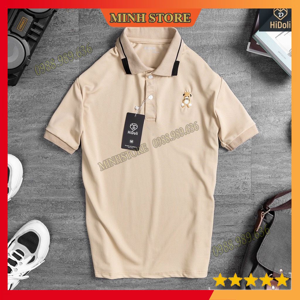 Áo polo nam vải cá sấu mát lạnh chất cotton 4 chiều cao cấp,  áo thun polo in hình gấu co dãn trẻ trung AT04 - MS66