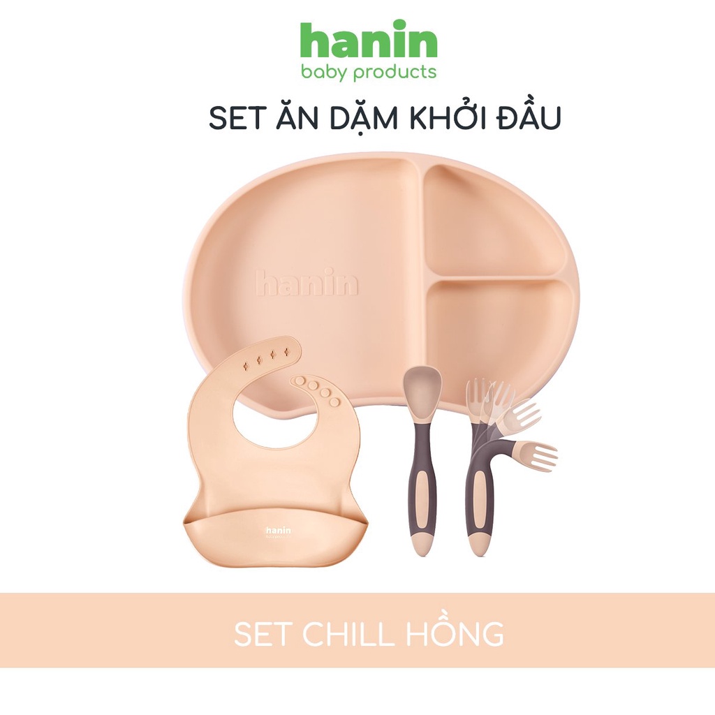 Bộ ăn dặm Silicon Hanin Baby gồm khay, yếm và thìa dĩa cho bé - Giảm 30K khi mua theo set