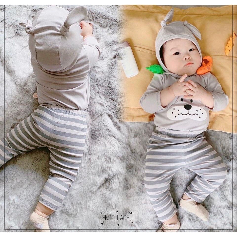 Sale!! Bộ dài tay thun lạnh hàng Minky Mom chính hãng có nón tai thỏ chất thun lạnh mềm dịu mát cho bé trai bé gái (DT9)