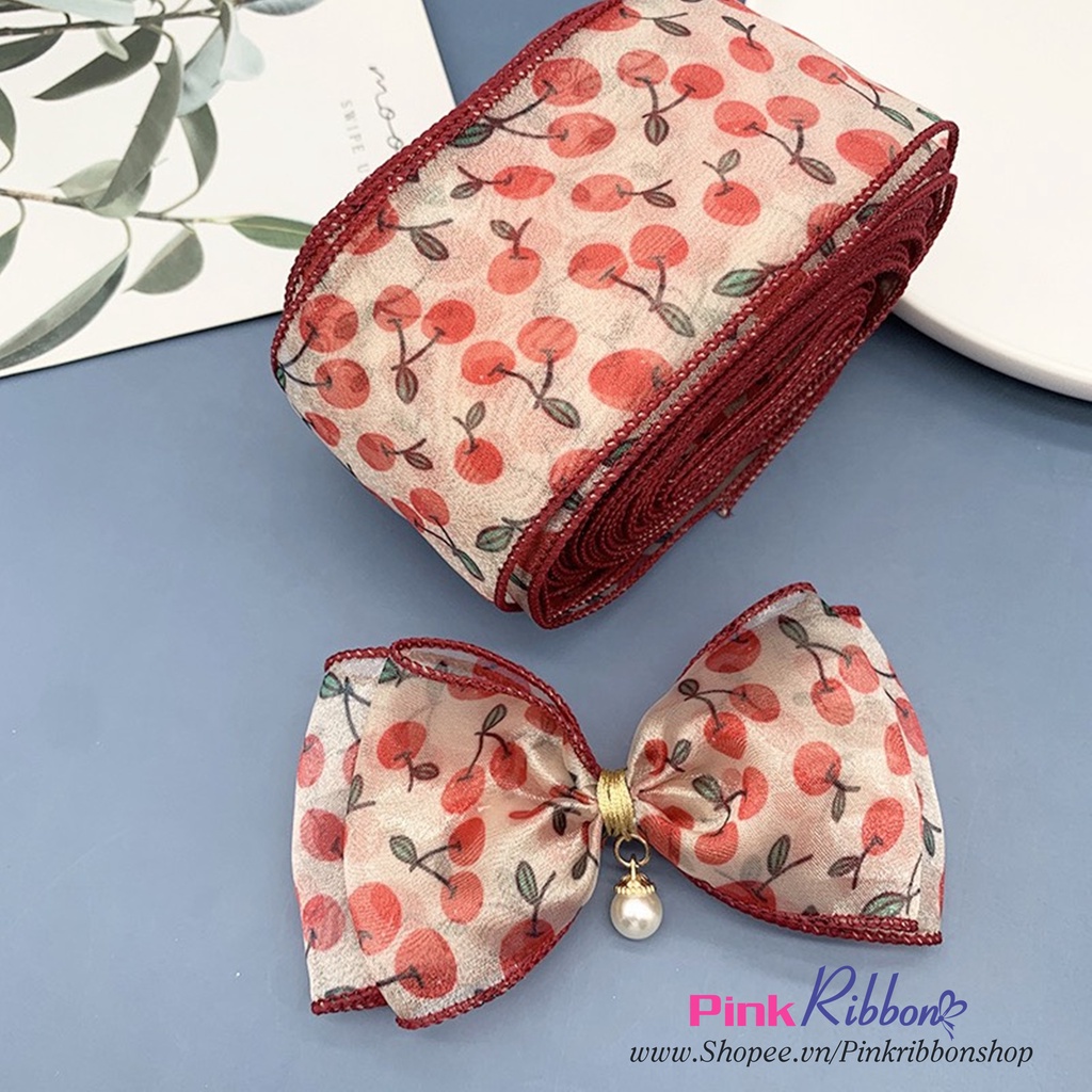 Ruy băng voan cherry dễ thương (bề rộng 6cm)