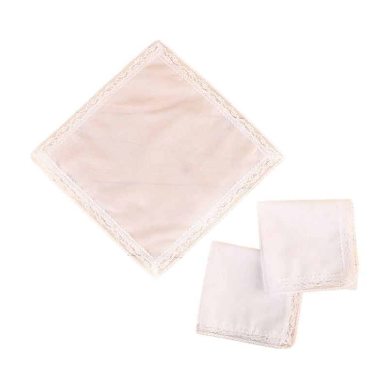 Khăn Tay Cô Dâu Vải Cotton Phối Ren Màu Trắng Trơn Kích Thước 25x25cm