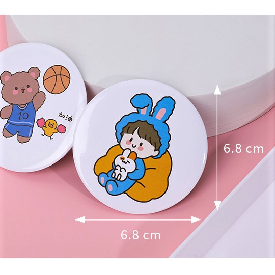 Gương trang điểm mini, gương cầm tay bỏ túi, gương soi hình tròn hình vẽ dễ thương cute tiện lợi