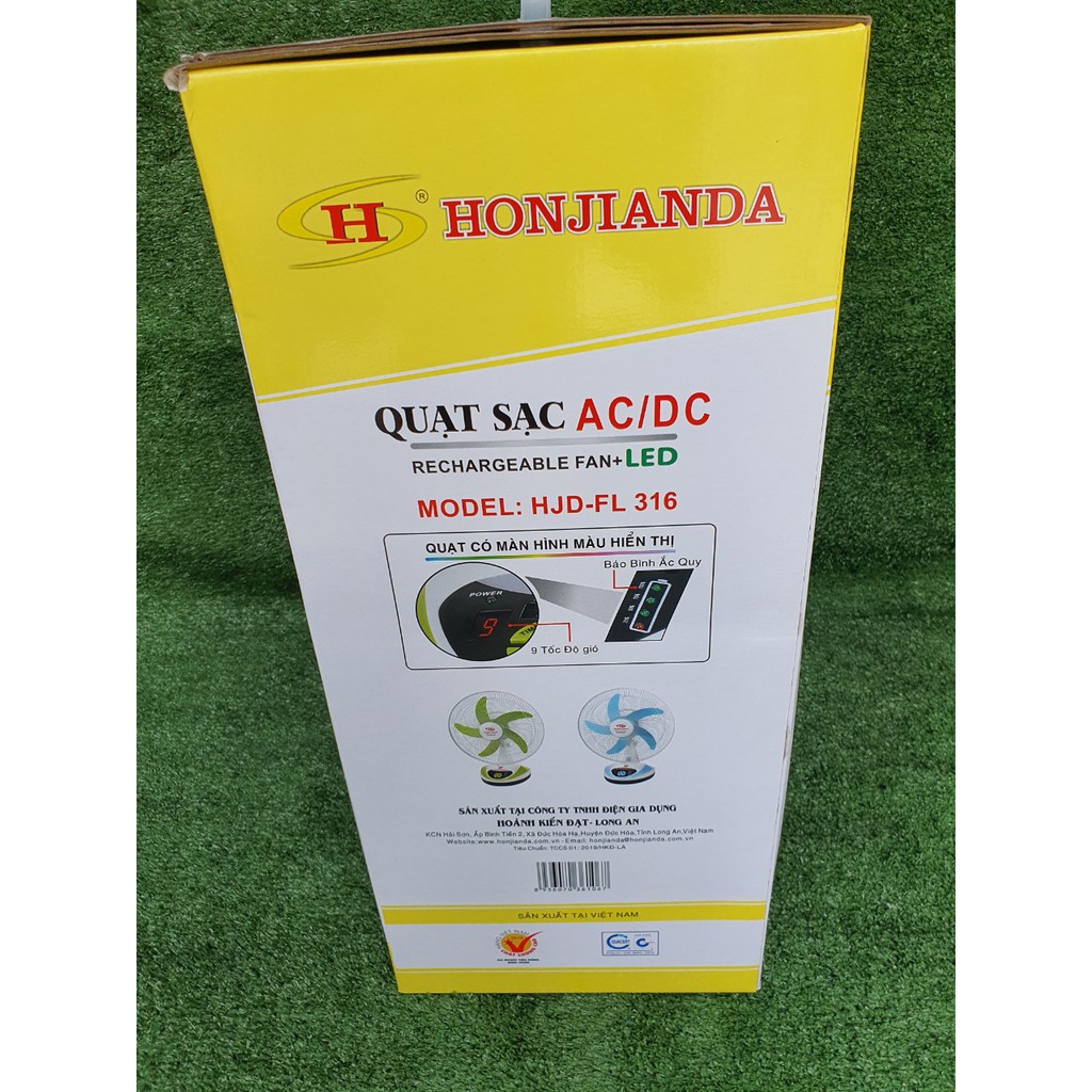 Quạt sạc tích điện để bàn AC&amp;DC 16 inch Honjianda FL316 Có đèn LED hỗ trợ cúp điện
