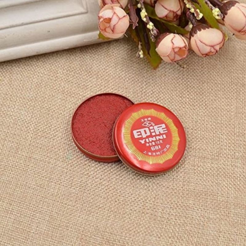 Ấn Triện Đá Bạch Nguyên + Mực đỏ chu sa - Con dấu đỏ, dấu ấn,, ấn triện Trung Quốc