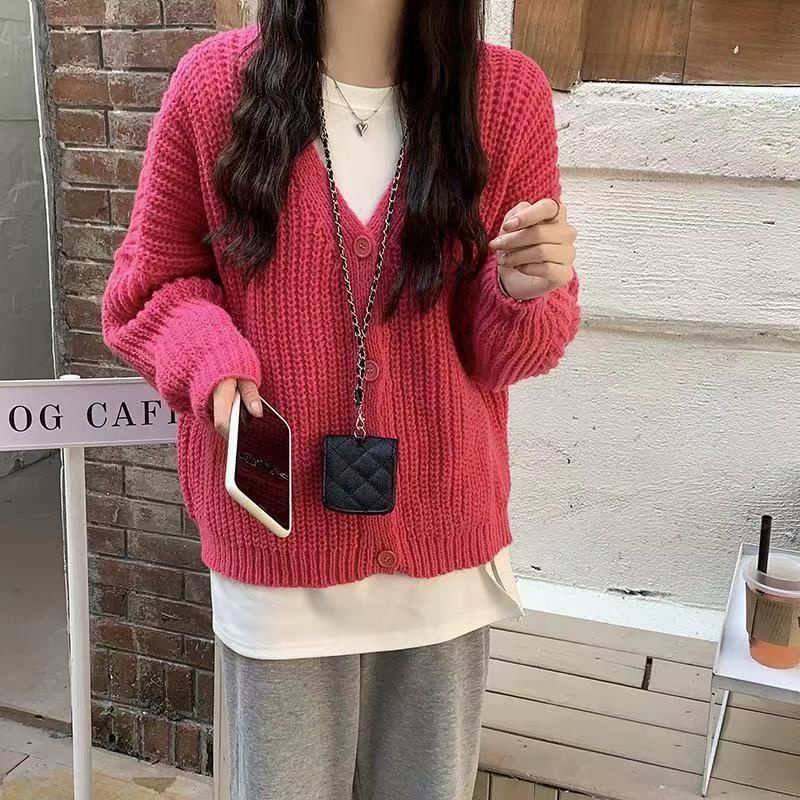 Áo Khoác cardigan Dệt Kim Cổ Chữ v Dáng Rộng Phong Cách Hàn Quốc Thời Trang Thu Đông Hàng Mới Dành Cho Bạn Nữ