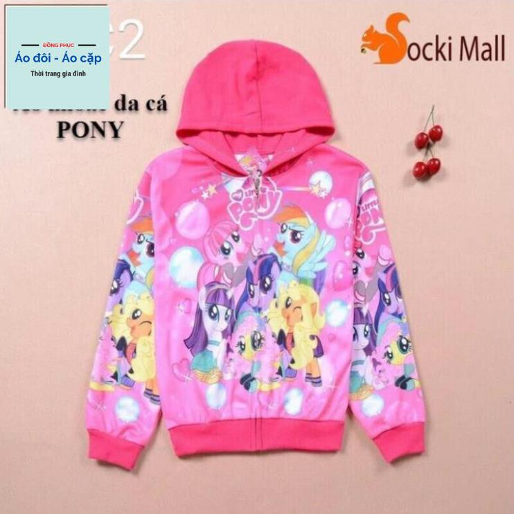 Áo khoác cho bé gái, áo có nón, chất da cá mặc ấm, in 3D PONY sặc sỡ - Thời trang trẻ em - Bảo Vy