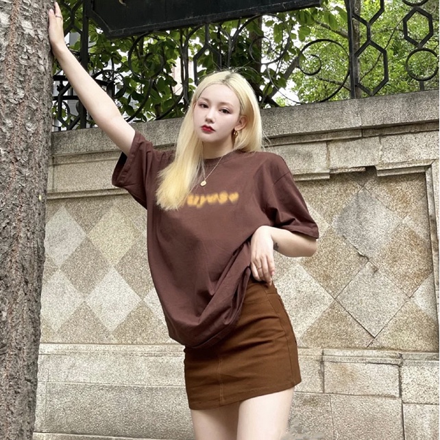 SUXI Áo Thun Ngắn Tay Cổ Tròn Dáng Rộng In Họa Tiết Đơn Giản Cá Tính Cho Nữ Mùa Hè