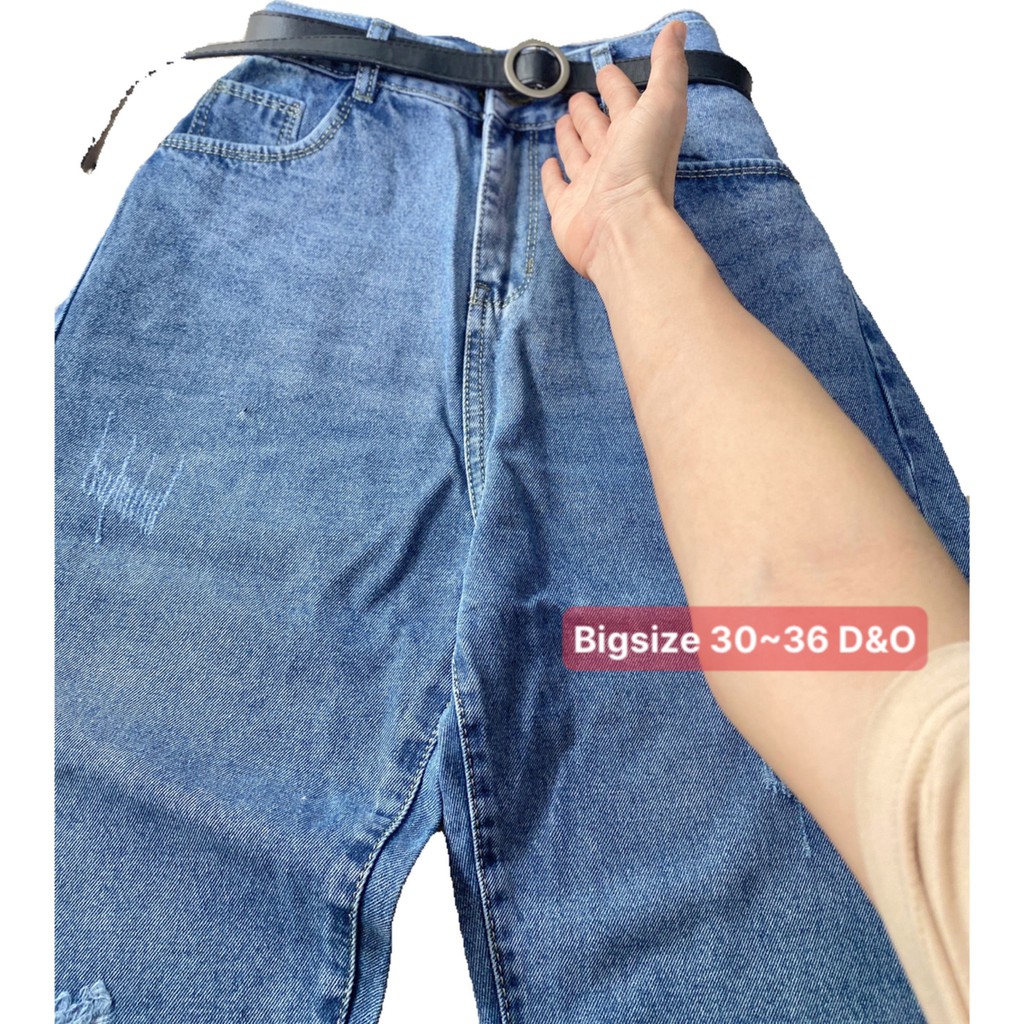 Quần Baggy Lưng Cao Trên Rốn, Xanh 3001Rách 1 Sườn / Trơn [Bigsize 30-36] QUẦN JEANS NỮ