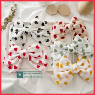 Kẹp nơ tim lớn- Kẹp vải nơ handmade vải 3 tầng -Thùy My Accessories
