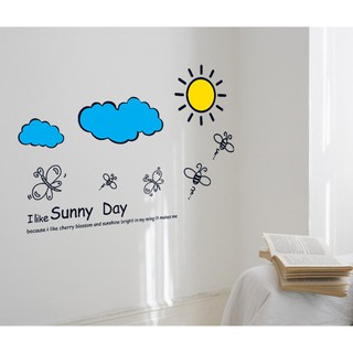 Decal dán tường  thời tiết ( mây xanh , mặt trời )
