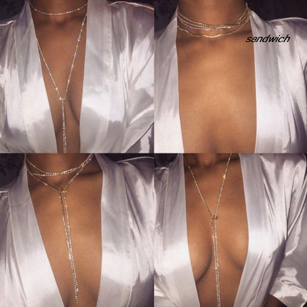 Vòng Cổ Choker Dáng Dài Đính Đá Lấp Lánh Size Xl-N