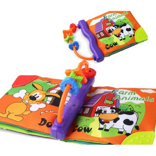 Đồ chơi,sách vải an toàn cho bé sơ sinh,cuốn sách vải 3in1 vừa tương tác với bé vừa kèm gặm nướu và chơi luồn hạt cho bé