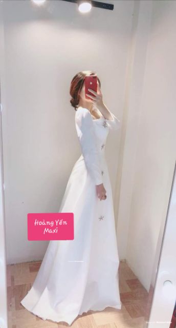 [Hàng sẵn tại Store❤️] Đầm dạ hội trắng tay dài cài đá ngôi sao, đầm cô dâu đơn giản, đầm trắng dài - Chuẩn ảnh | BigBuy360 - bigbuy360.vn