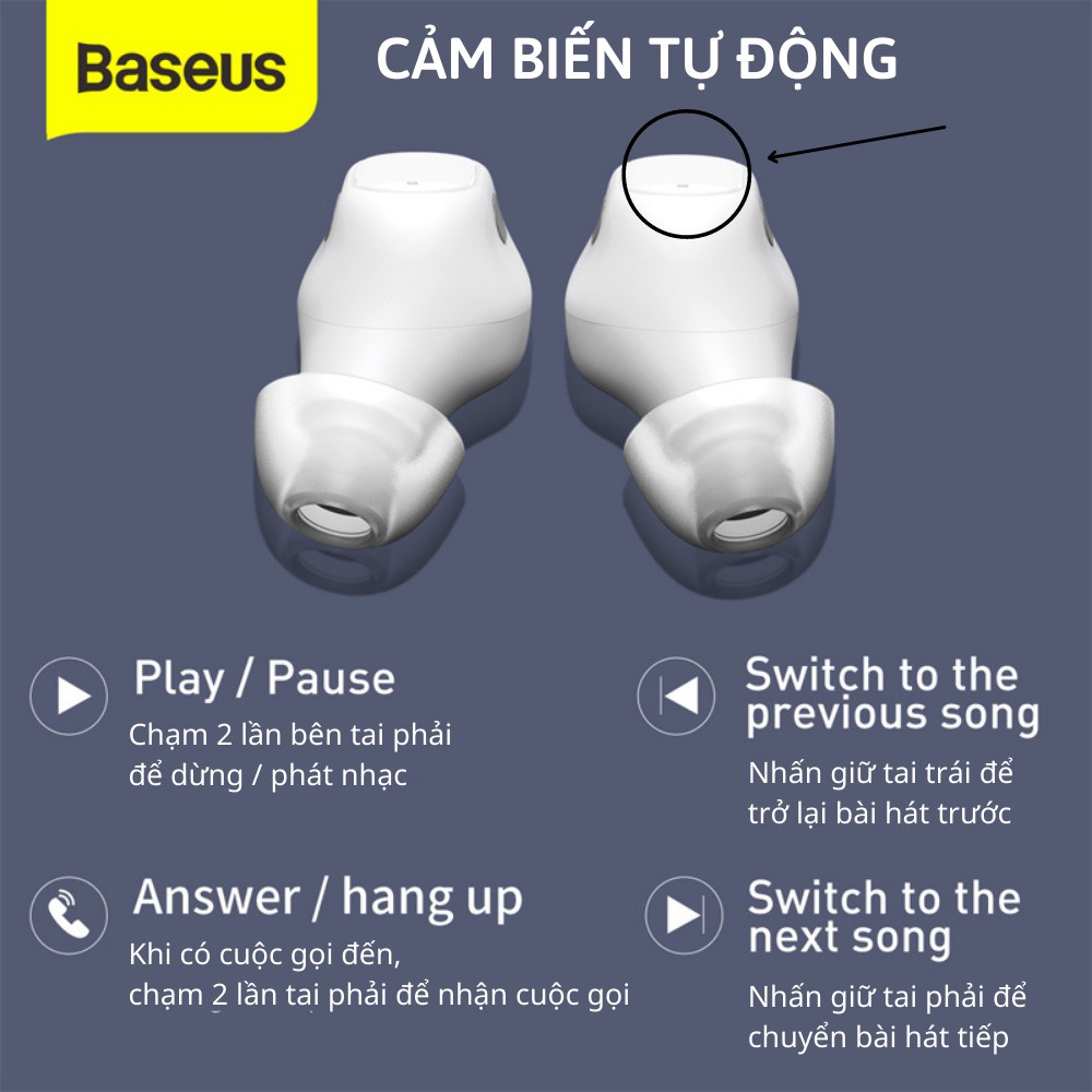 Tai nghe bluetooth Basues WM01, chống ồn, âm thanh nổi, nghe nhạc 5h, chạm cảm ứng, lỗi 1 đổi 1