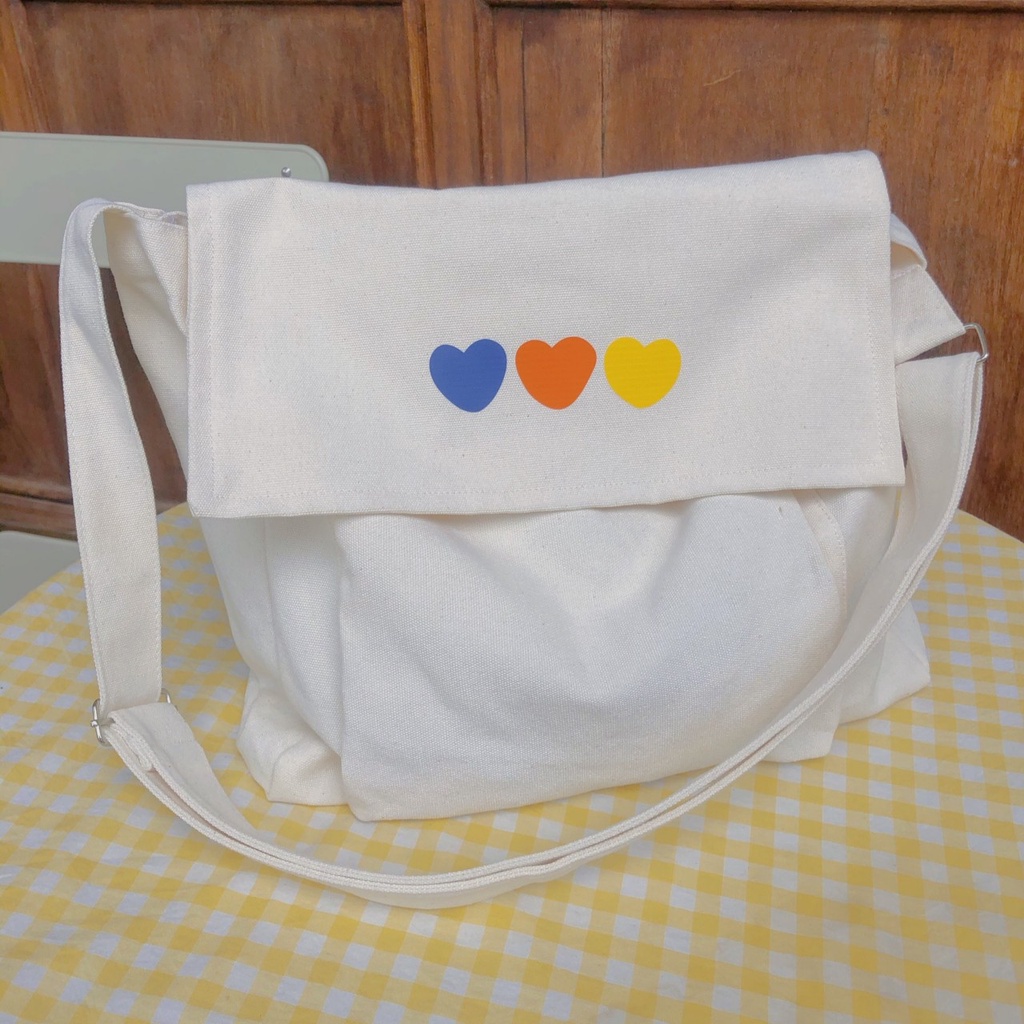 [TẶNG TÚI TOTE BAG 99K] Túi vải đeo chéo vải canvas mộc màu kem Tadi house korea style