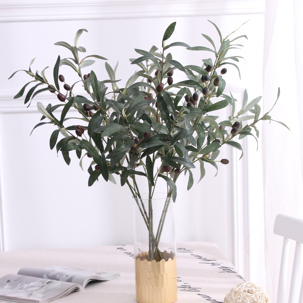 Mô phỏng cây xanh cây ô liu cành ô liu 4 nĩa trái cây cành ô liu giả chi nhánh cưới nhà chụp ảnh đạo cụ cắm hoa trang trí gỗ