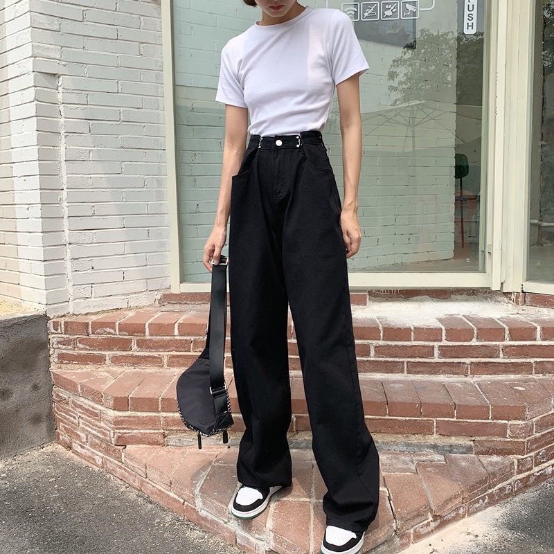 Quần Jeans Nữ Ống Rộng Lưng Cao Thời Trang Hàn Mới