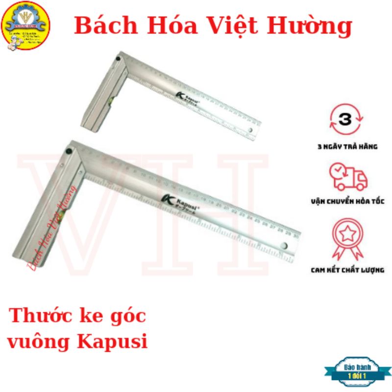 Thước Ke Góc Vuông Nhôm Kapusi Nhật Bản 30cm Có Thiết Kế Nivo cân bằng - Thước vuông 90 độ bằng chất liệu Nhôm chống gỉ