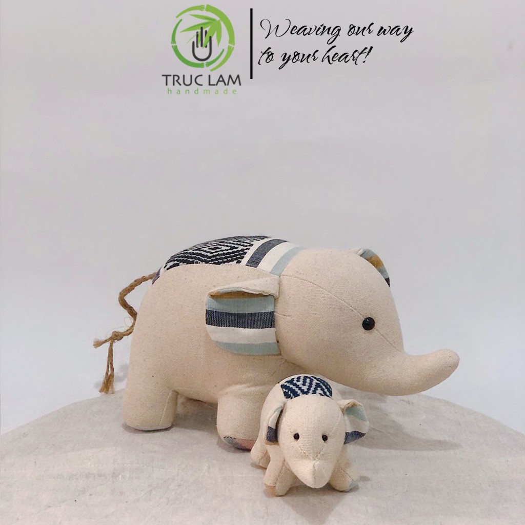 Đồ Chơi Cho Bé Thú Nhồi Bông Cặp Voi Mẹ Con Vải Thổ Cẩm Dệt Tay Bông Gòn Cao Cấp – Trúc Lâm Handmade