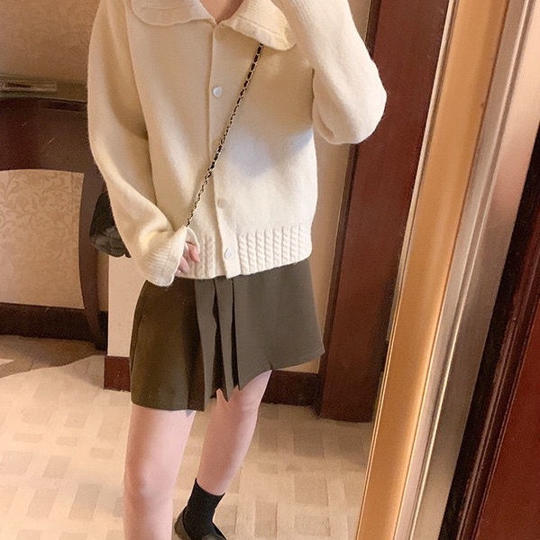 Áo Khoác cardigan Dệt Kim Mỏng Cổ Búp Bê Màu Trơn Ngọt Ngào Thời Trang Hàn Quốc