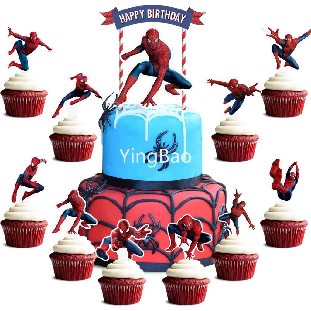 1 Bộ Phụ Kiện Trang Trí Bánh Kem Hình Người Nhện