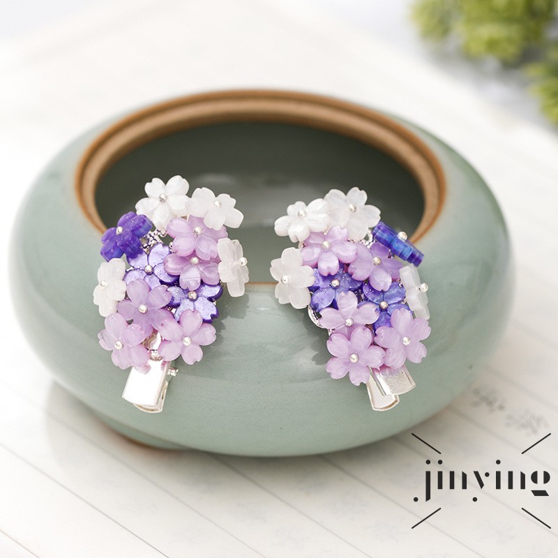 GETNOIVAS Bộ 2 Kẹp Tóc Đính Hoa Màu Tím Phong Cách Trung Hoa Cổ Điển Cho Nữ