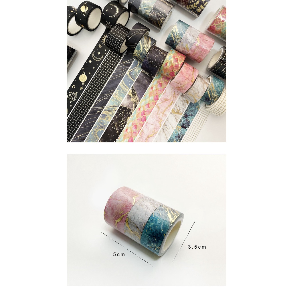 Bộ 3 Cuộn Băng Keo Washi Màu Đồng Dễ Thương Dùng Trang Trí Sổ Tay/ Trang Trí Sổ Tay DIY
