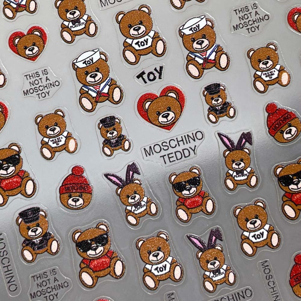 [Hàng mới về] Miếng Dán Móng Tay Họa Tiết Gấu Hoạt Hình 3D Siêu Mỏng DIY