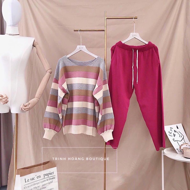 Set len kẻ hồng quảng châu xịn