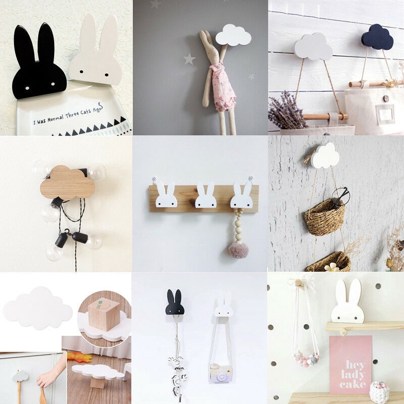 Giá Đỡ Treo Tường Hình Thỏ / Đám Mây Bằng Gỗ Phong Cách Bắc Âu Trang Trí Phòng