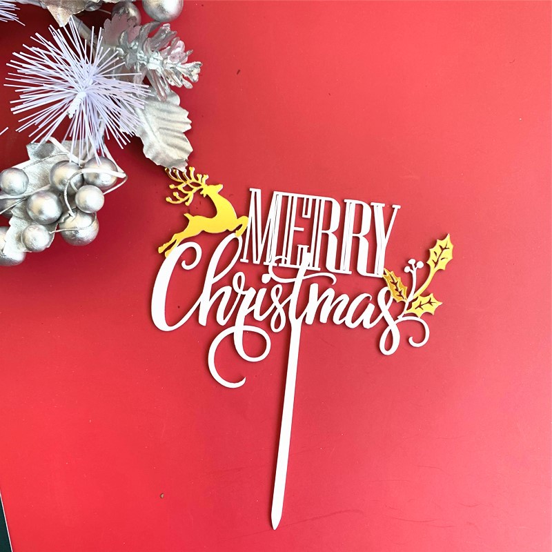 Que cắm trang trí bánh kem hình chữ merry christmas