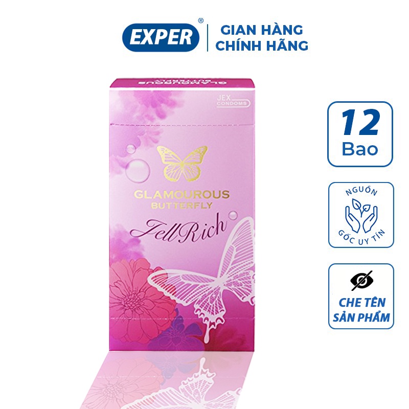 Bao cao su Jex Glamourous Butterfly Jell Rich, bao cao su Nhật Bản trơn mỏng nhiều gel