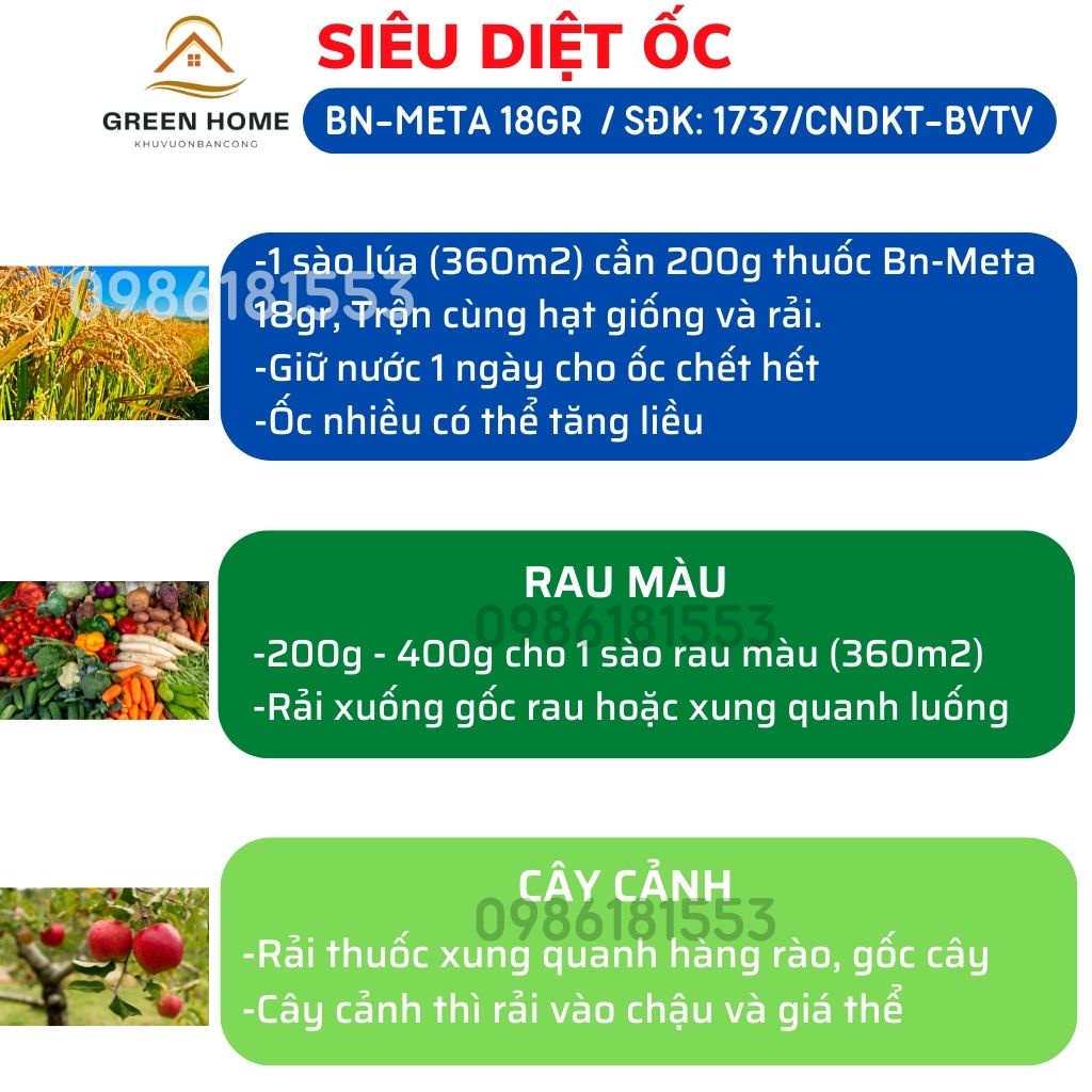 Combo 10 Gói Thuốc Diệt Ốc Hoạt Chất Cao 18GR Nhập Khẩu MALAYSIA Quy Cách 100G, Bả Ốc Dạng Viên Nhỏ Tiết Kiệm Hiệu Qủa