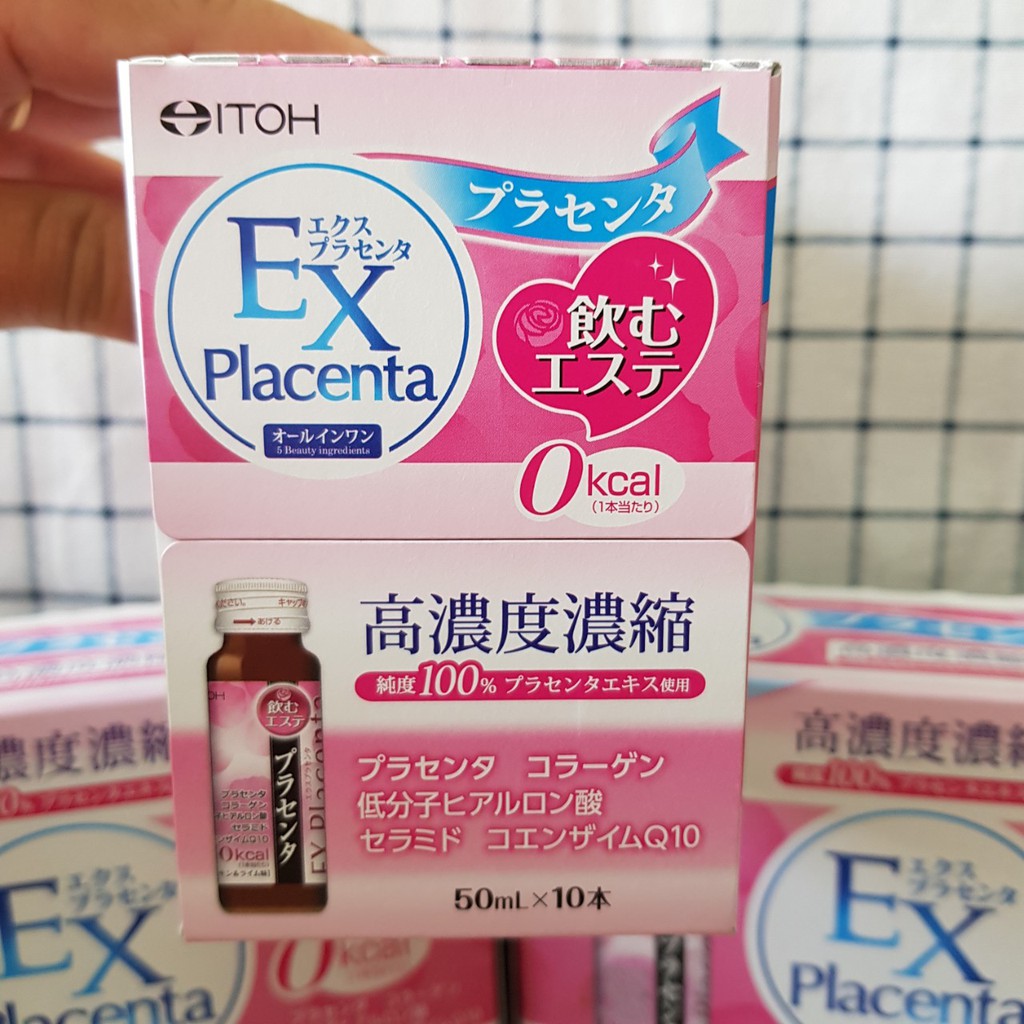 Collagen EX Placenta 1 hộp 10 lọ x 50ml Nước uống dưỡng làn da mịn màng bổ sung collagen nhật bản